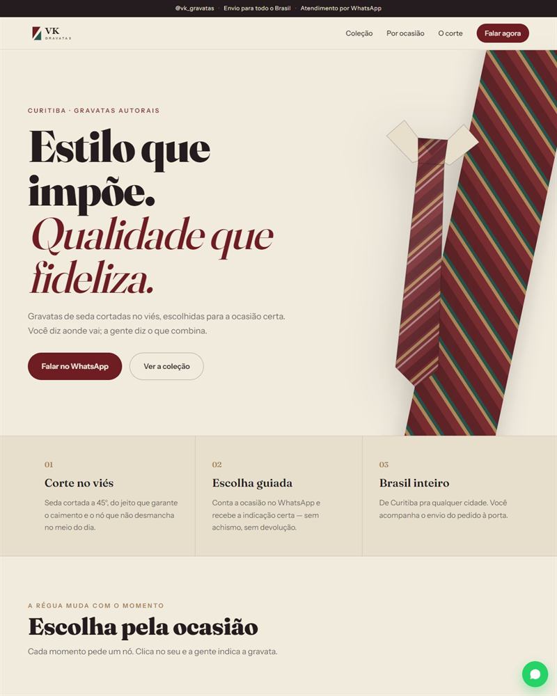Prévia do site da VK Gravatas